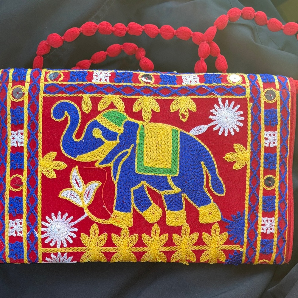 SNEH Rajasthani jaipuri Bohemian art embroidered foldover clutch purse - Picture 5 of 9